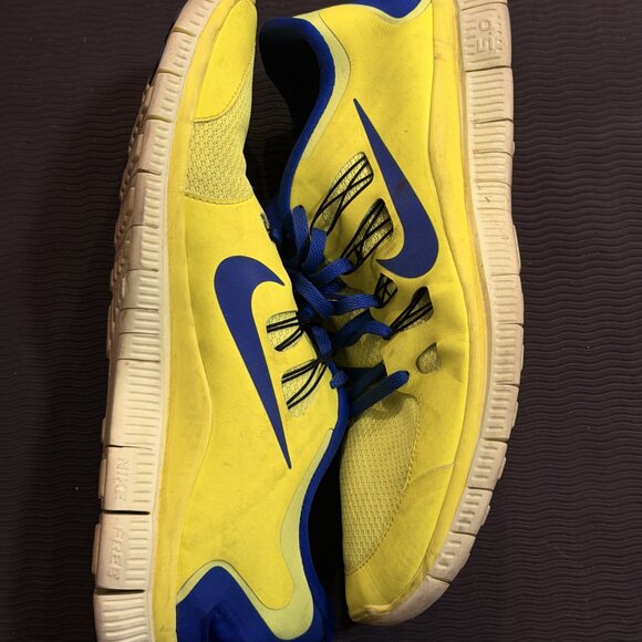 Nike Free 5.0 Running Shoes Neon Volt Yellow Hyper Blue US Men's 14 - Picture 2 of 5